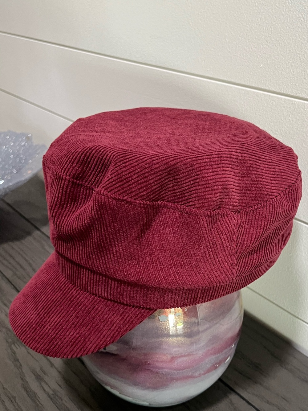 Women's Corduroy Maroon Baker Boy Cap